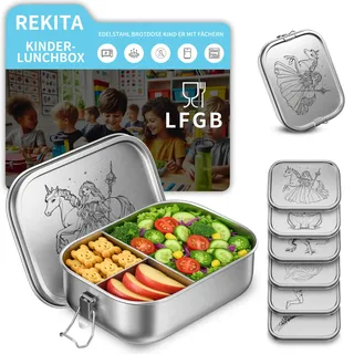 REKITA Edelstahl Brotdose Kind er mit Fächern, 850ML Bento Box, Jausenbox Lunchbox, Personalisierte Brotdose Lässig, Vesperdose, Snackbox für Schule, Ausflüge, Kindergarten