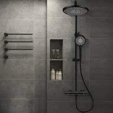 Duschsystem mit Thermostat,Regendusche mit Armatur Duscharmatur Set mit Regendusche Duschen Komplette Dusch Anti Verbrühungs Duschset Schwarz