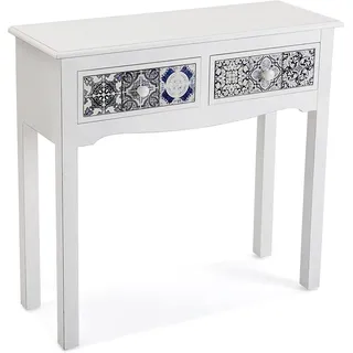 Versa Pireo Schmales Möbelstück für den Eingangsbereich oder Flur, Moderner Konsolentisch, mit 2 Schubladen, Maßnahmen (H x L x B) 78 x 30 x 81 cm, MDF Holz, Farbe: Weiß