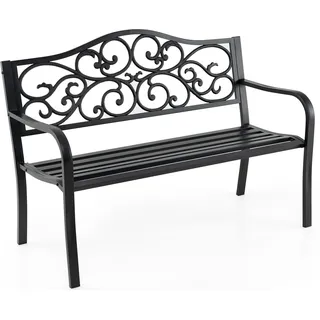 COSTWAY Gartenbank Gusseisen, Sitzbank für 2 Sitzer, Parkbank mit Rückenlehne & Armlehne, Metallbank, Eisenbank 128x62x89cm Schwarz - Schwarz