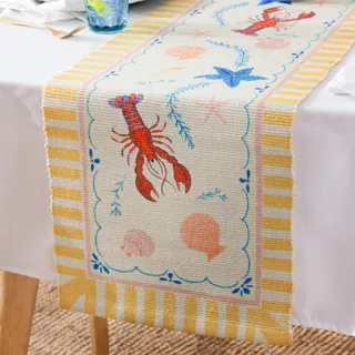 furn. Brunch Stripes Tischläufer – Waschbarer Maritim Gestreifter Hummer Tischläufer Schnelltrocknend Tischdekoration (Mehrfarbig – 220x35cm)