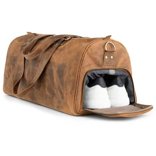 Berliner Bags Weekender Oslo mit Schuhfach aus Hunter Leder, Reisetasche für Damen und Herren - Braun