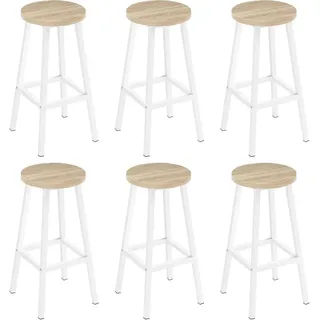 Klihome Barhocker rund, mit Metallgestell, Fußstütze, für Bar Kücheninsel Esszimmer, Helle Eiche - Hellbraun