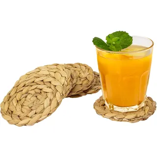 HMF Untersetzer rund für Gläser, Glasuntersetzer geflochten aus Wasserhyazinthe | 6er Set | 10 cm