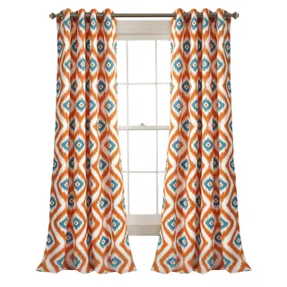 Lush Decor Diamant-Ikat-Vorhänge – geometrisches Muster Druck Raumverdunkelung Fenster Panel Set für Wohnzimmer, Esszimmer, Schlafzimmer (Paar), 213,4 x 132,1 cm, Türkis-Orange