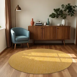 In- & Outdoor Teppich Flachgewebe einfarbig modern wetterfest für Terrasse Küche Grösse 80 cm Rund - Gelb