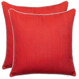 Brandsseller 2er Set Outdoor Kissen 45x45 cm – Wetterfeste Zierkissen mit Paspel in Leinenoptik – Wasserabweisende Gartenkissen & Dekokissen für draußen – Sofakissen für Balkon & Terrasse - Rot