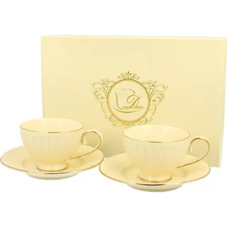 DUO ECRU 2er-Set Espressotassen mit Untertassen NINA New Bone China Porzellan - Beige