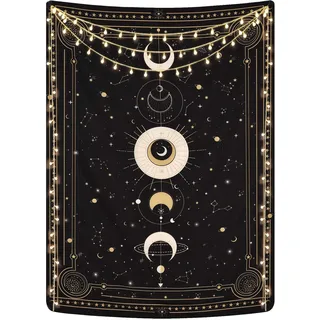 Yugarlibi Mondphasen Wandteppich Konstellation Wandbehang Schwarz 150x130cm | Konstellation Wandtuch Sternenhimmel Tarotkarten Wandbehang Ästhetisch Retro Astrologie Wandkunst für Schlafzimmer Wohnzimmer