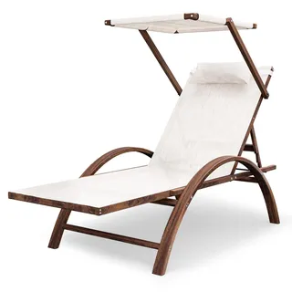 di volio Sonnenliege SPELIO – ergonomische Liege aus Lärchenholz mit Sonnendach und Kissen, wetterfester Liegestuhl für Garten (Beige) - Beige