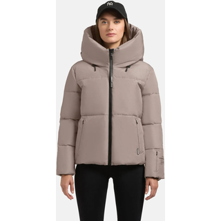 Steppjacke KHUJO "Steppjacke Audrey Matt", Damen, Gr. M, grau (greige), Obermaterial: 100% Polyester PES.  Obermaterial: Futter: 100% Nylon NY. 100% Polyester PES., gerade hüftbedeckend, hoch geschlossener Ausschnitt, Ärmel ohne Ärmelschlitz Rippstrickbündchen, Jacken Steppjacke, Warme Winterjacke mit verstellbarer Kapuze