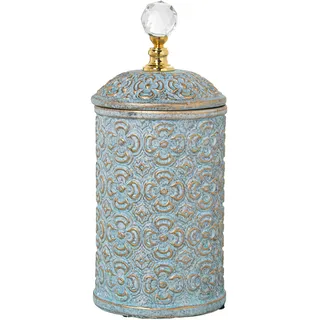 DRW Keramiktrommel mit Glaskugel im Deckel in Himmelblau und Gold 15 x 31 cm, Keramik, estandar