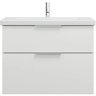 burgbad Eqio Keramik-Waschtisch inklusive Waschtischunterschrank, Breite 830mm, SEYQ083F2009C0001G0146, Farbe: Weiß Hochglanz / Weiß Hochglanz, Griff Chrom G0146