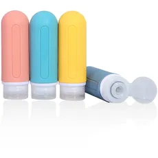 Kitchnexus Reiseflaschen 90ml Set aus Silikon, 4 Stück Portable Container Auslaufsichere & Nachfüllbare Reise Flaschen für Shampoo Lotion Creme Spülung
