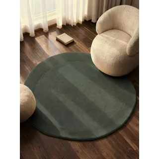 Villeroy & Boch Wollteppich Kari Organisch Rund - Weicher Natur Wohnzimmerteppich mit Bordüre, Handgemacht & Natürlich, Modern für Wohnzimmer, Schlafzimmer, Esszimmer, Flur - Natur Grün, Ø 160 cm