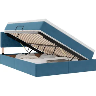 vidaXL Aufbewahrungsbett mit Matratze Dunkelblau 140 x 200 cm Samt - Blau