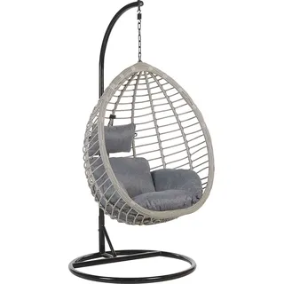 BELIANI Hängesessel Grau Rattan mit schwarzem Gestell aus Stahl inkl. Kissen Outdoor Indoor Boho Stil - Grau, Schwarz