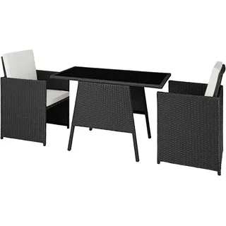 tectake Rattan Sitzgruppe Lausanne, zusammenschiebbar, schwarz , Schwarz , Kunststoff , Rechteckig , Gartenmöbel, Gartengarnituren, Gartenmöbel-Sets