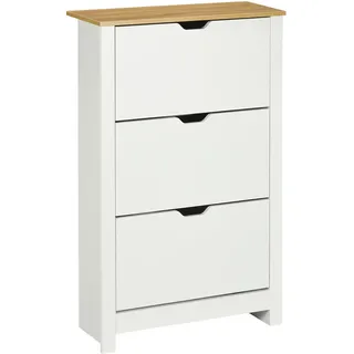 Homcom Schuhschrank Schuhregal mit Schublade Schuhständer für 18 Paar Schuhe Weiß+Natur , Kunststoff , Nachbildung , 6 Fächer , 3 Schubladen , 26x112x72 cm , Garderobe, Schuhaufbewahrung, Schuhschränke