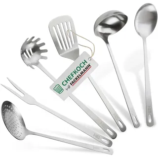 Chefkoch trifft Fackelmann 6er Küchenhelfer-Set Berlin – Set mit den wichtigsten Küchenutensilien – Servierlöffel, Schöpflöffel, Abseihlöffel, Pfannenwender, Spaghettilöffel, Fleischgabel