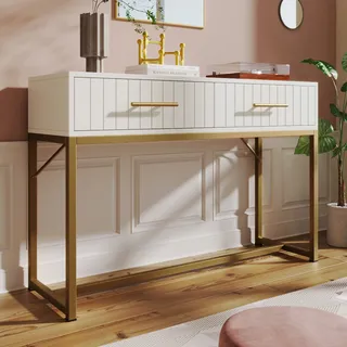 MODFU Kommode Sideboard mit 2 Schubladen, Schrank Schminktisch für Wohnzimmer, Schlafzimmer, Kinderzimmer, Jugendzimmer und Büro, Weiß - Weiß