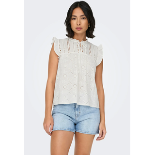 Blusenshirt ONLY, Damen, Gr. S, weiß (cloud dancer), Web, Obermaterial: 100% Baumwolle, unifarben, regular fit normal, hoch geschlossener Ausschnitt, Shirts Blusenshirt, mit Lochstickerei