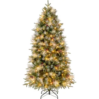 COSTWAY 180cm Künstlicher Weihnachtsbaum, Tannenbaum mit 270 warmweißen LEDs, 8 Modi, 806 PE-, PVC- & PET-Zweigspitzen, Kunstbaum Christbaum - Grün