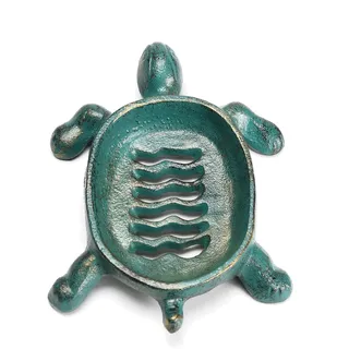STCREE Seifenschale mit grüner Schildkröte, abtropfbar, Gusseisen, Antik-Vintage-Seifenschale für Küche, Badezimmer, Heimdekoration TQGJST93