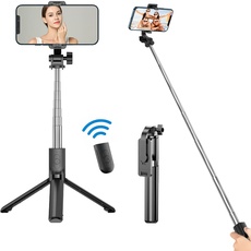 GRIFEMA GB1003 Selfie-Stick mit Bluetooth, Mini-Stativ, 360° Drehung, tragbares Stativ mit Fernbedienung, kompatibel mit Android 4.3 und iOS 5.1 und höher, Schwarz