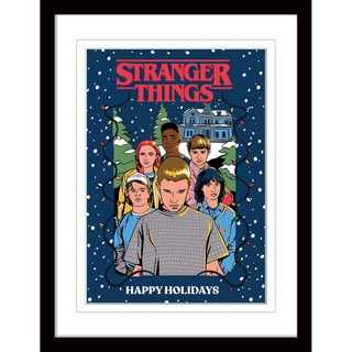 Pyramid International Stranger Things Poster mit Bordüre und schwarzem Rahmen (Happy Holidays-Design), 30 cm x 40 cm, Wandkunst Stranger Things