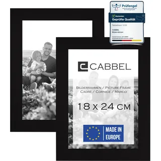 CABBEL Doppelpack (2er Set) Bilderrahmen 18x24 cm, Schwarz, stabiles MDF-Holz Rahmen, bruchsicherem Plexi-Glas, zum Aufhängen & Aufstellen, ideal für Fotos/Bilder/Collage