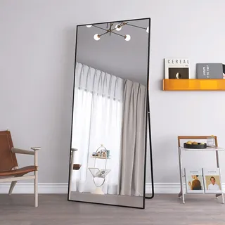 UnboxG Ganzkörperspiegel 180 x 80 cm, Rechteckig Groß Wandspiegel zum Hängend, Stehend, Anlehnen Großer Standspiegel mit Gold Rahmen für Wohnzimmer, Schlafzimmer, Flur - Schwarz