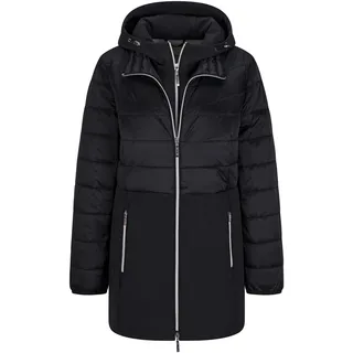 Langmantel GOLDNER "Kurzgröße Wintermantel mit Softshell-Einsatz", Damen, Gr. 19, schwarz, Obermaterial: 50% Polyamid PA. 47% Polyester PES. 3% Elasthan EL., Mäntel Langmantel, mit Softshell-Einsatz