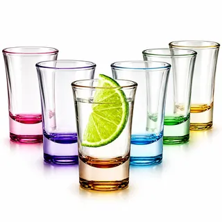 volila 6 Bunt Schnapsgläser aus Glas - 5 cl Spülmaschinenfest Shotgläser mit Standfest für Wodka Gläser, Tequila Gläser für Jede Party