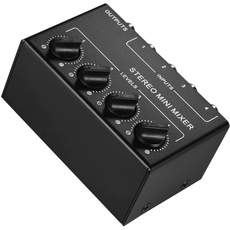 Fesjoy Tonmischer Mini-Stereo-Audiomixer mit 4-Kanal-Cinch-Eingängen Separate Lautstärkeregler Full Metal Shell