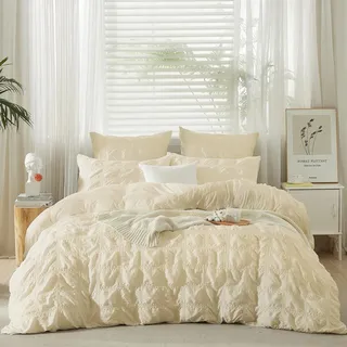 YASMENG Seersucker Bettwäsche 155x220 3 Teilig Beige Gelb Kariert Bettwäsche Sommer Weich Atmungsaktiv Mikrofaser Bettwäsche Modern Deckebezug mit Reißverschluss und 2 Kissenbezüge 80x80 cm