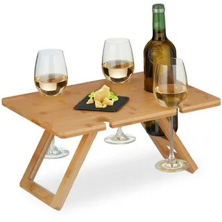 Relaxdays Picknick-Weintisch , Hellbraun , Holz , 40x20x30 cm , Gartenmöbel, Gartentische, Garten-Beistelltische