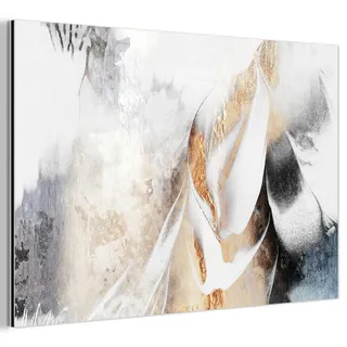 MuchoWow Metallbild Luxus - Abstrakt - Gold - Weiß 90x60 cm , Goldfarben , Metall , Rechteckig , 90x60 cm , einfache und schnelle Anbringung , Bilder & Rahmen, Bilder, Holz & Metallbilder
