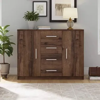 Kommode Zenit K2D4SZ breite 120 cm 4-Schubladen und 2-Türen klassische Anrichte Wohnzimmer oder den Flur solide Sideboard (Monastery Eiche) - Dunkelbraun