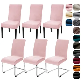 Alishomtll Stretch Samt Stuhlhussen 6er Set Velvet/Velour Stuhlbezug Schwingstuhl Elastische Hussen Waschbarer Stühle Schutz für Küche Restaurant Hotel Bankett Hochzeit (Rosa, 6 Stück)