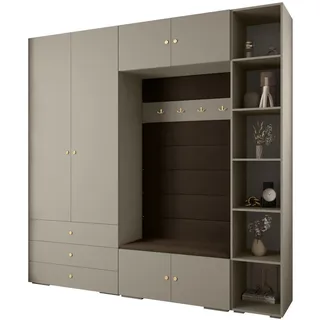 Abiks Möbel Garderoben-Set 236,7/240/47 , Kaschmir, Braun, Goldfarben , Metall , Nachbildung , 13 Fächer , 240x236.7x47 cm , Garderobe, Garderoben-Sets & Garderoben-Serien, Garderoben-Sets