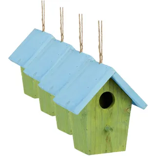 Relaxdays Deko Vogelhaus bunt, aus Holz, Kleines Vogelhäuschen, Frühlingsdeko zum Aufhängen, HBT: ca. 16 x 15 x 8 cm, grün (Packung mit 4)