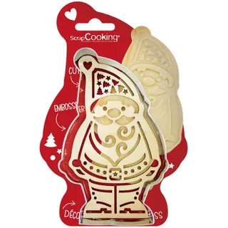 ScrapCooking - Ausstechform & Präge-Set aus Holz mit Weihnachtsmann – Ausstechform Weihnachten aus Edelstahl für Kekse im Relief – Backform Zubehör zum Backen – Geschenkidee Küche Xmas – 2079