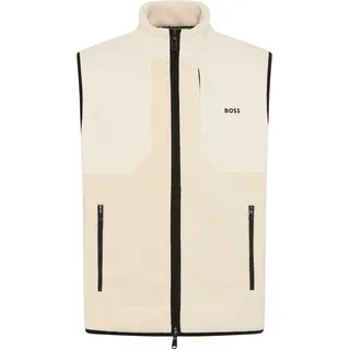 Fleeceweste BOSS GREEN, Herren, Gr. XXL, open weiß131, Fleece, Obermaterial: 100% Polyester, unifarben, relaxed fit normal, hoch geschlossener Ausschnitt, Westen Fleeceweste, Stehkragen, Relaxed Fit