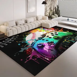 HOSIMA Teppich Mit Graffiti-Spielkonsolen-Aufdruck,Weiche,rutschfeste Unterseite,Kurze Teppiche für Küche,Terrasse,Schlafzimmer,rutschfeste Bodenmatte,Kurzflorige,Flauschige Matte(150 * 200)