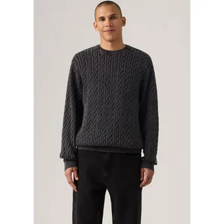 Rundhalspullover LEVI'S "LV PRESIDIO", Herren, Gr. M, schwarz (pirate schwarz), Strick, Obermaterial: 100% Baumwolle, Zopfmuster, normal hüftbedeckend, Bündchen, Pullover Rundhalspullover, mit Zopfmuster