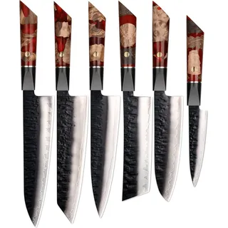 Set Damast Küchenmesser Arata - Rot | Hochwertige japanische Messer KP37339 - Schwarz, Braun