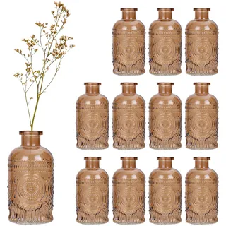 Relaxdays Glasvase, 12er Set, Deko-Vase, geprägtes Vintage-Design, HD: 13x6 cm, , Dekoration, Vasen, Glasvasen