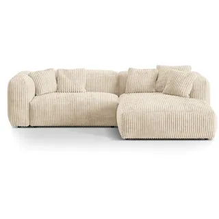 Micadoni Ecksofa modular rechts Martina aus Cord leichtes beige 2 Sitzplätze , Creme , Textil , L-Form , 283x176 cm , Hergestellt in Europa , Wohnzimmer, Sofas & Couches, Wohnlandschaften, Ecksofas