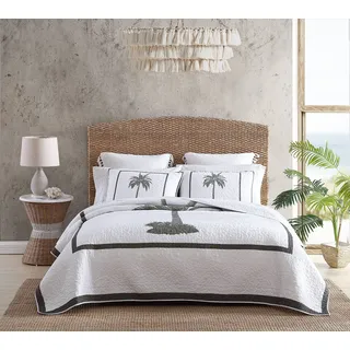 Tommy Bahama King-Steppdecke, wendbare Baumwollbettwäsche, atmungsaktives Bettwäsche-Set für alle Jahreszeiten (Palm Island Grün, King)